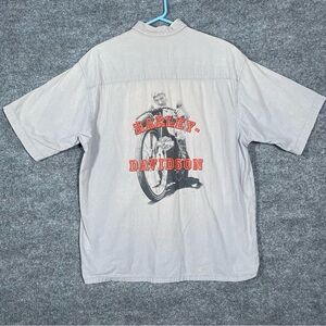 Harley Davidson Men’s Large Gray Graphic Button Down Short Sleeve Work Shirt
